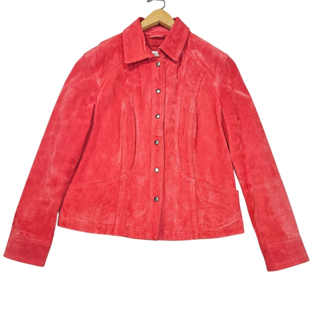 Coldwater Creek VTG Trucker Style Suede Leather Jacket Red Sz PM